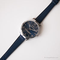 Marina azul elegante vintage reloj | Reloj de pulsera analógica de tono plateado