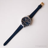 Marina azul elegante vintage reloj | Reloj de pulsera analógica de tono plateado