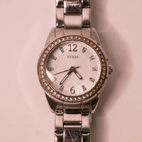 Silberton Guess Damen Uhr mit weißen Edelsteinen | Jahrgang Uhr