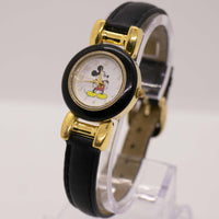 Moda negra y dorada Mickey Mouse reloj para mujeres vintage