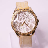 44 mm grand or Guess Quartz montre avec cadran floral vintage