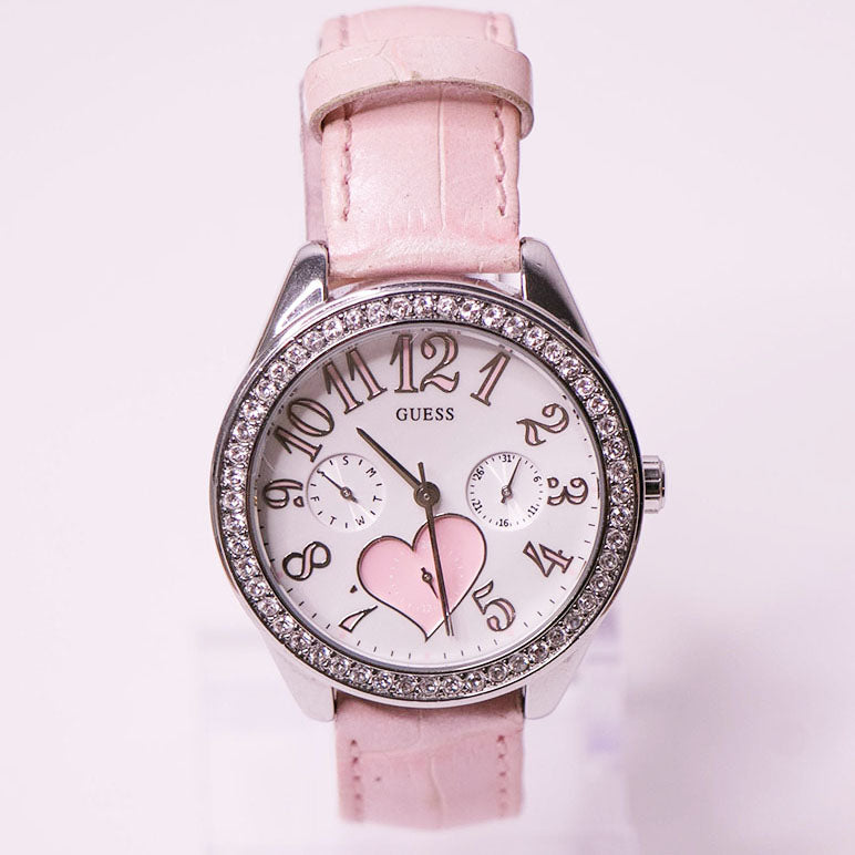GUESS PINK 80s RETRO VINTAGE CROC LEATHER BAND WATCH- WORKS ! ?⌚️ Vintage GUESS Strap Genuine Leather Watch Band Wristwatch  main image 4