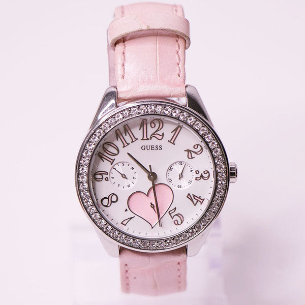 Coeur rose Guess Chronograph montre pour les femmes 36 mm en quartz vintage