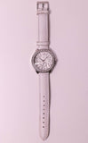 Silver-tone Guess Women's Watch White Leather Strap & White Gemstones