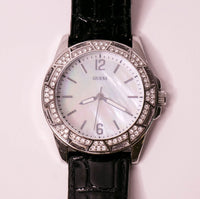 Silberton Guess Uhr Für Frauen Mutter des Perlenblatts WR100 Vintage