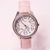 Silver-tone Guess Women's Watch with Pink Leather Strap Vintage