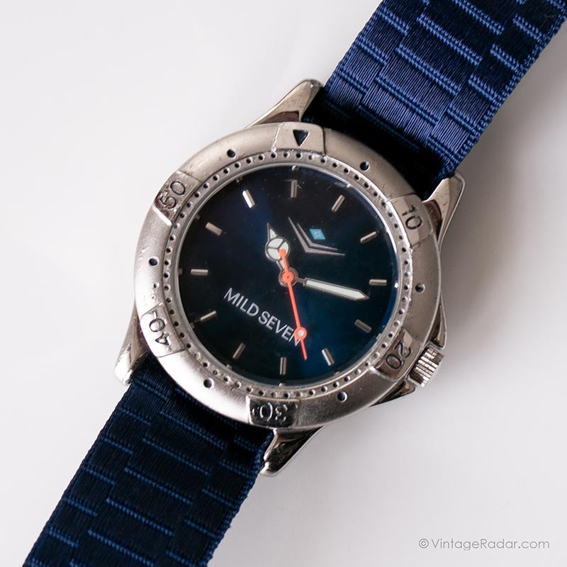 Vintage Mild Seven Wristwatch | Blue Dial Watch with Rotary Bezel ...