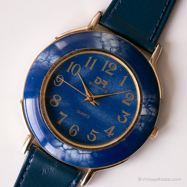 Vintage Blue Large Dial Watch for Ladies | Elegant Retro Wristwatch