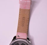 Silver-tone Guess Women's Watch with Pink Leather Strap Vintage