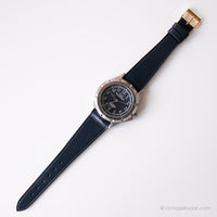 Vintage Silver-tone Mens Watch by TLC | 90s Black Dial Wristwatch