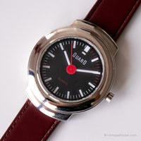 Vintage Quaro Silber-Ton Uhr für sie | Schwarze Dial Damen Uhr