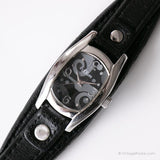 Silventa de plata. reloj | Dial negro vintage reloj para ella