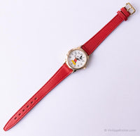 Clásico de dos tonos vintage SII Seiko Mickey Mouse reloj con correa roja