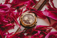Calendario triple raro Guess Fase lunar reloj con dial marrón de chocolate