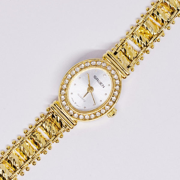 Tiny Elegant Gold-tone Gruen Watch | Art-deco Style Gruen Quartz Watch - Vintage Radar