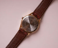 Gold-Tone Peugeot Moonphase Uhr mit strukturiertem Lederband Vintage