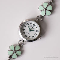Dioniso de tono plateado vintage reloj | Floral reloj para damas