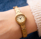 Tono dorado Jules Jurgensen Ventilamiento a mano mecánico reloj para mujeres