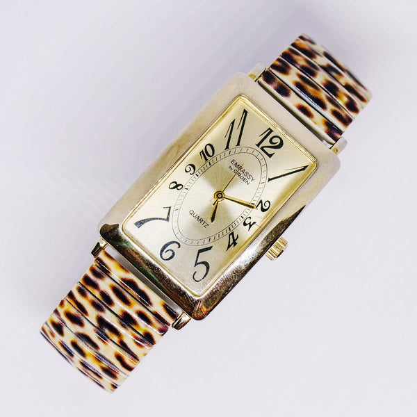 Gold-tone Embassy by Gruen Quartz Watch Animal Print Women's