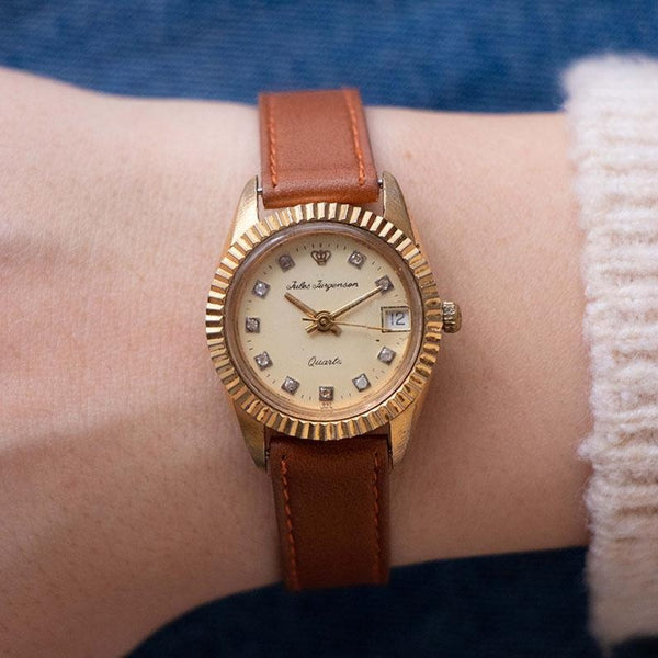 Vintage Gold-Ton Jules Jurgensen Datum Uhr für Frauen | Kleines Handgelenk