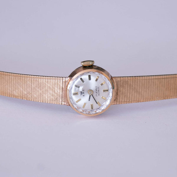 ERC 17 Jewels Incabloc ساعة ذات نغمة ذهبية خمر ميكانيكي للنساء