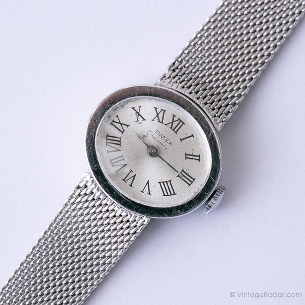 Elegante tono d'argento Timex Guarda per donne | Orologio meccanico vintage