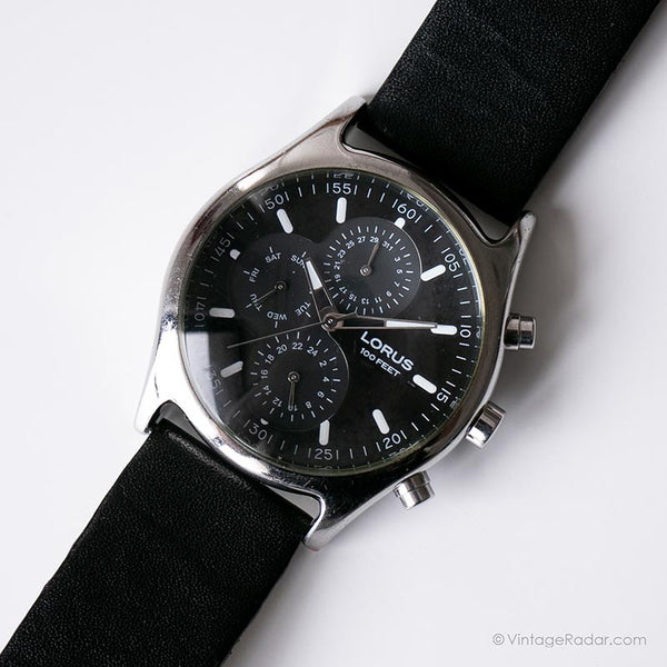 Vintage Lorus Chronograph Watch | Silver-tone Watch with Black Dial