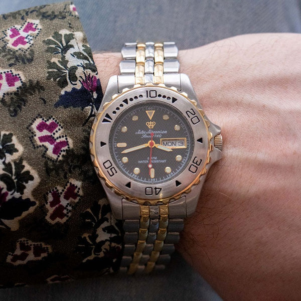 Mens vintage Jules Jurgensen Day & Date Quartz Watch WR 50m