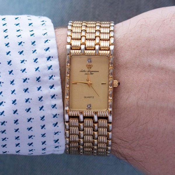 Tono de oro raro Jules Jurgensen reloj | Cuarzo de diamante vintage jj reloj