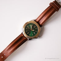 Vintage zweifarbig Lorus Uhr | Grüne Zifferblattdatum Uhr