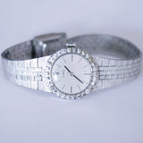 Lussuoso orologio da tono d'argento vintage per donne con gemme