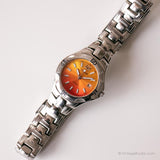 Vintage Silver-Tone Lorus Uhr für sie | Rot- und Orange Zifferblatt Uhr