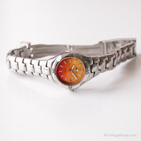 Vintage Silver-tone Lorus Watch for Her | Red and Orange Dial Watch