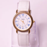 Classic Vintage Guess Watch with Blue Roman Numerals & White Strap