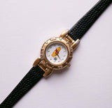 Vintage Gold-tone Winnie the Pooh Watch for Women | Black Leather Strap