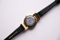 Vintage Gold-tone Winnie the Pooh Watch for Women | Black Leather Strap