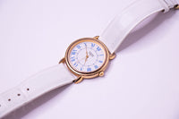 Classic Vintage Guess Watch with Blue Roman Numerals & White Strap