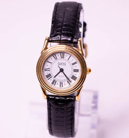 Classic Vintage Guess Watch with Black Leather Strap & Roman Numerals
