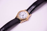 Classic Vintage Guess Watch with Black Leather Strap & Roman Numerals