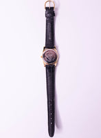Vintage clásico Guess reloj con correa de cuero negro y números romanos