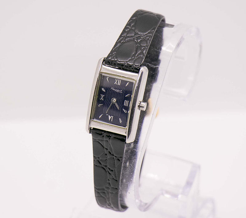 Vintage Regent Rectangular Stainless Steel Watch with Blue Dial ...