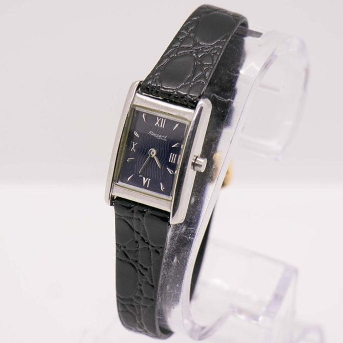 Vintage Regent Rectangular Stainless Steel Watch with Blue Dial ...