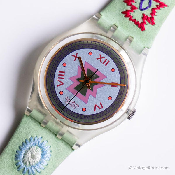 Vintage 1992 Swatch GK154 Cuzco Watch | Verde degli anni '90 Swatch Guadare