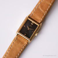 Cadran noir vintage Lorus montre Pour les femmes | Rectangulaire de ton or montre