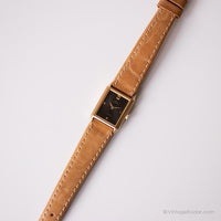 Vintage Black Dial Lorus Watch for Women | Gold-tone Rectangular Watch
