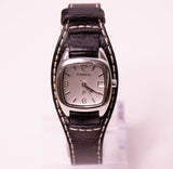 Tiny Silver-tone Fossil F2 Date Women's Watch Black Leather Strap Vintage