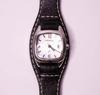Winziger Silberfarben Fossil F2 Date Frauen Uhr Schwarzer Lederband Vintage