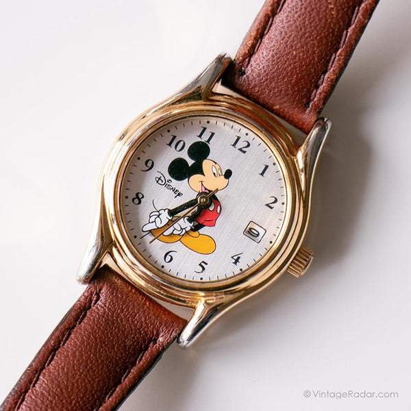 Ton d'or Mickey Mouse montre par Seiko | Ancien Disney Date montre