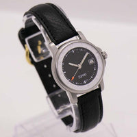 Cuarzo de esprit negro minimalista reloj | Fecha vintage de tono plateado reloj