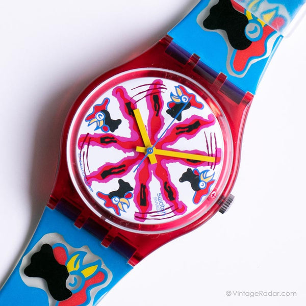 Vintage 1991 Swatch Gr112 Chicchirichi Uhr | 90er Jahre farbenfroh Swatch
